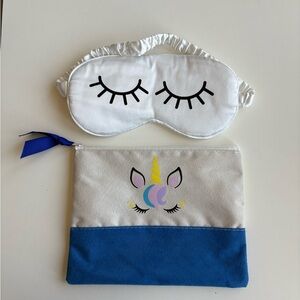 Unicorn Sleep Mask and Pouch Set - White and Blue